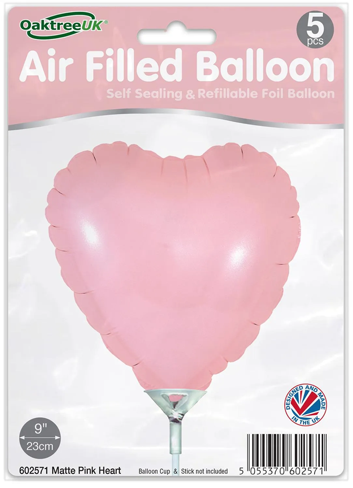 9" MATTE PINK HEART PACKAGED FOIL (PACK OF 5)