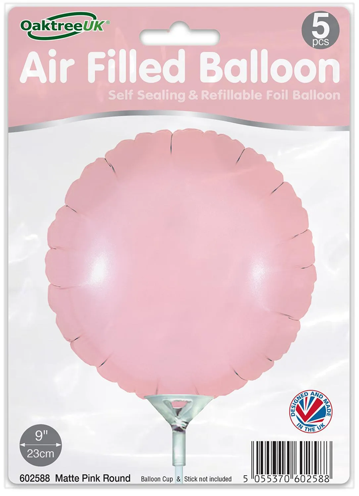 9" MATTE PINK ROUND PACKAGED FOIL (PACK OF 5)