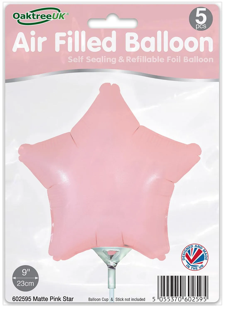 9" MATTE PINK STAR PACKAGED FOIL (PACK OF 5)