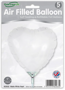 9" MATTE WHITE HEART PACKAGED FOIL (PACK OF 5)