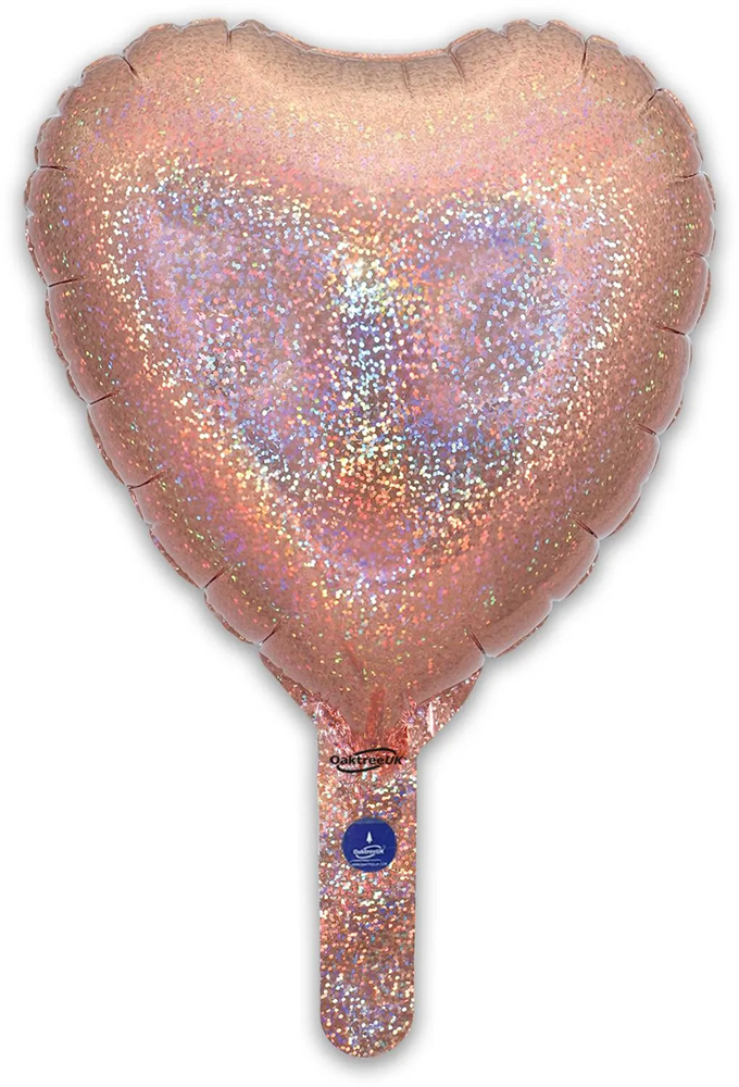 9" HOLOGRAPHIC ROSE GOLD HEART PACKAGED FOIL (PACK OF 5)