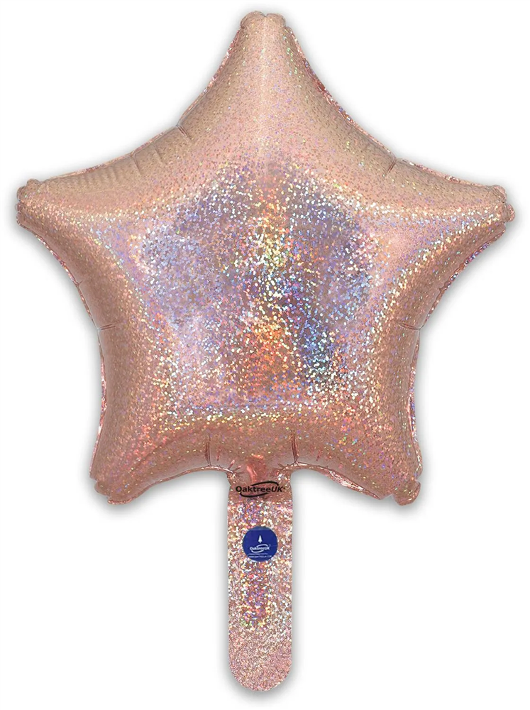 9" HOLOGRAPHIC ROSE GOLD STAR PACKAGED FOIL (PACK OF 5)