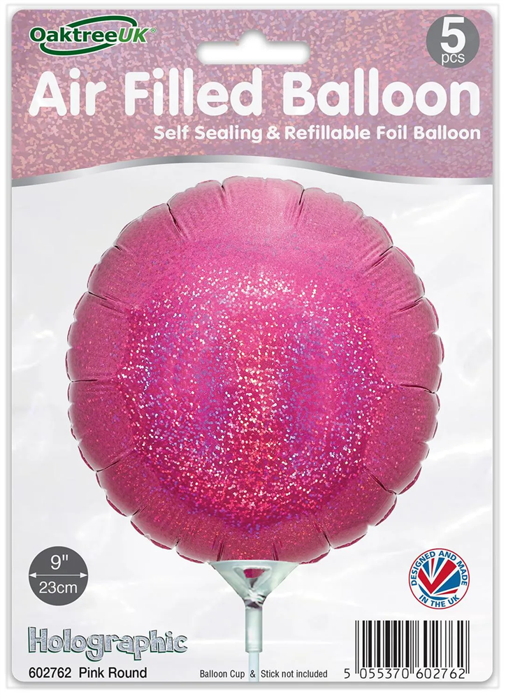 9" HOLOGRAPHIC PINK ROUND PACKAGED FOIL (PACK OF 5)