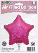 9" HOLOGRAPHIC PINK STAR PACKAGED FOIL (PACK OF 5)