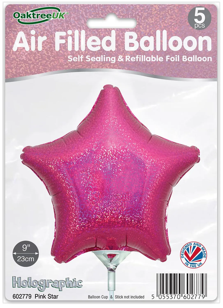 9" HOLOGRAPHIC PINK STAR PACKAGED FOIL (PACK OF 5)