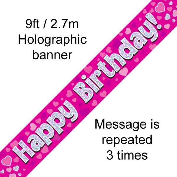 9FT BANNER HAPPY BIRTHDAY PINK HOLOGRAPHIC