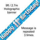 9FT BANNER HAPPY 11TH BIRTHDAY BLUE HOLOGRAPHIC