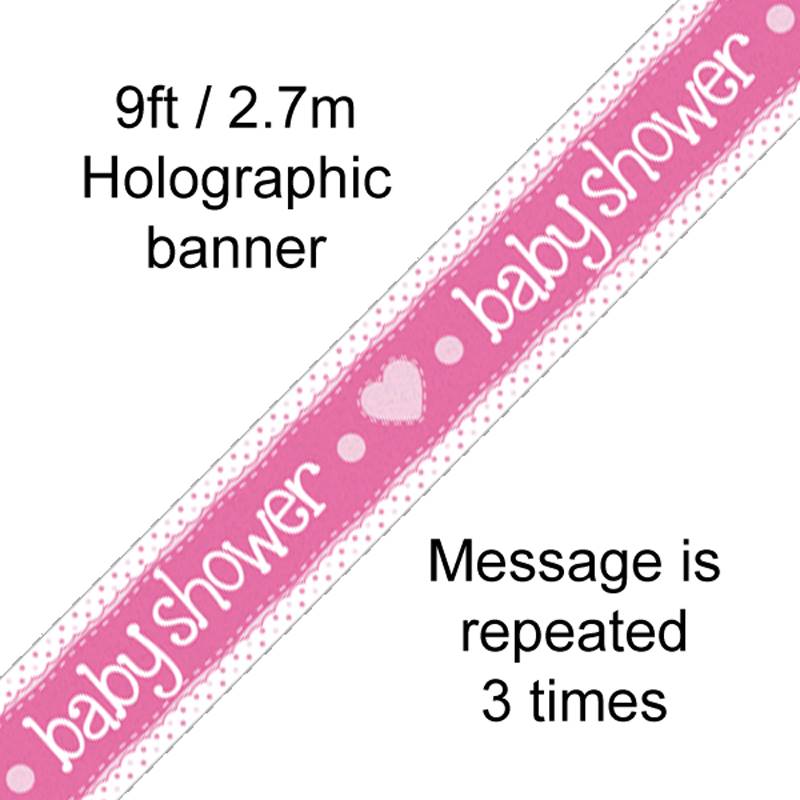 BANNER 9FT BABY SHOWER PINK HOLOGRAPHIC DOT