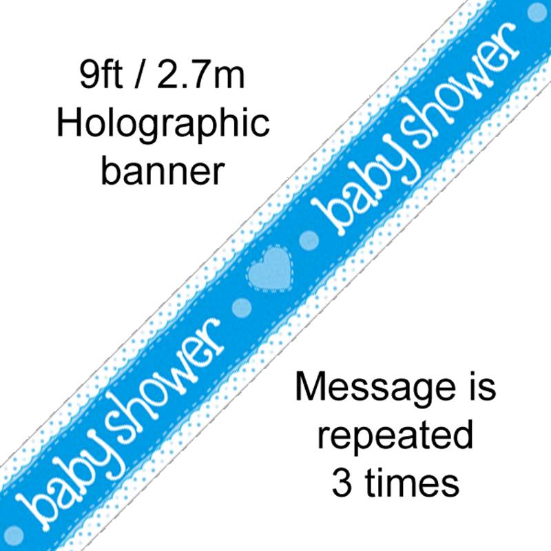 BANNER 9FT BABY SHOWER BLUE HOLOGRAPHIC DOT