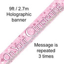 BANNER 9FT CHRISTENING PINK HOLOGRAPHIC DOT