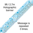 BANNER 9FT CHRISTENING BLUE HOLOGRAPHIC DOT