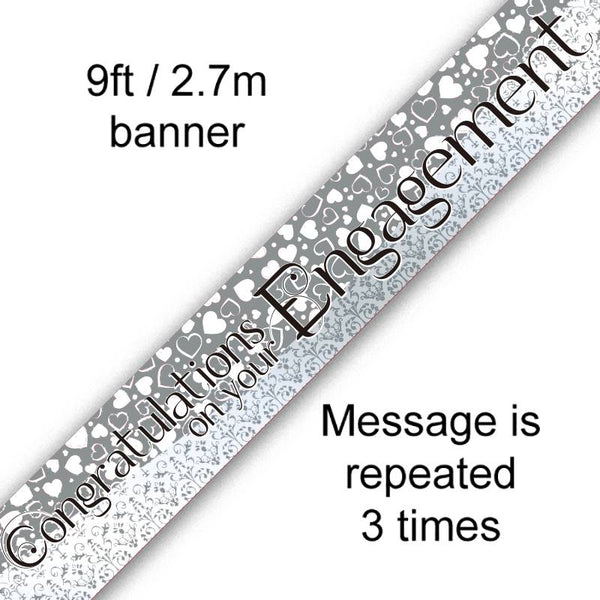 BANNER 9FT CONGRATULATIONS ON YOUR ENGAGEMENT ENTWINED HEARTS