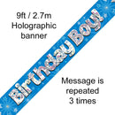 BANNER 9FT BIRTHDAY BOY BLUE HOLOGRAPHIC