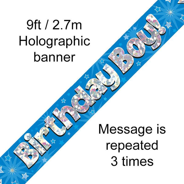 BANNER 9FT BIRTHDAY BOY BLUE HOLOGRAPHIC