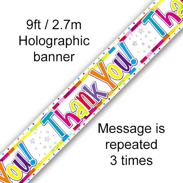 BANNER 9FT BIRTHDAY BRIGHT THANK YOU HOLOGRAPHIC
