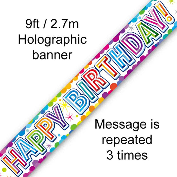 BANNER 9FT COLOURFUL CONFETTI BIRTHDAY METALLIC