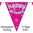 BUNTING HAPPY BIRTHDAY PINK HOLOGRAPHIC 11 FLAGS 3.9M