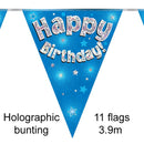 BUNTING HAPPY BIRTHDAY BLUE HOLOGRAPHIC 11 FLAGS 3.9M