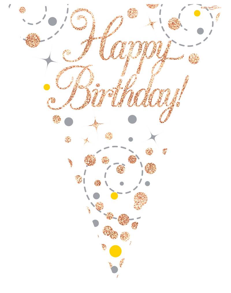 BUNTING SPARKLING FIZZ BIRTHDAY WHITE & ROSE GOLD HOLOGRAPHIC 11 FLAGS 3.9M