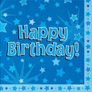 HAPPY BIRTHDAY BLUE 33CM X 33CM 3-PLY NAPKINS 16PCS