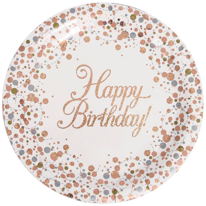PLATES HAPPY BIRTHDAYSPARKLING FIZZ ROSE GOLD 9" 23CM 8PCS
