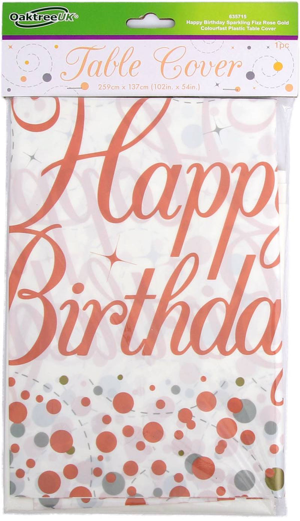 TABLE COVER HAPPY BIRTHDAY SPARKLING FIZZ ROSE GOLD 137CM X 2.6M 1PC