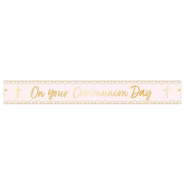 BANNER: PINK BOTANICAL CELEBRATION COMMUNION FOIL BANNER 2.7m