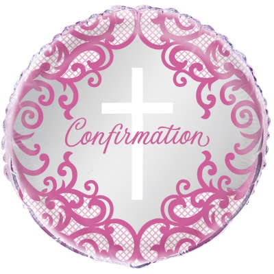 18" ROUND FANCY PINK CROSS CONFIRMATION FOIL