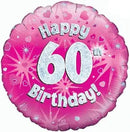 18" HAPPY 60TH BIRTHDAY PINK HOLOGRAPHIC FOIL