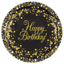 PLATES HAPPY BIRTHDAY SPARKLING FIZZ BLACK & GOLD 9" 23CM 8PCS